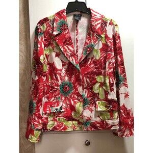 R.Q.T. Brand Womens Red White and Green Floral Jacket Blazer Size 18 NEW WOT